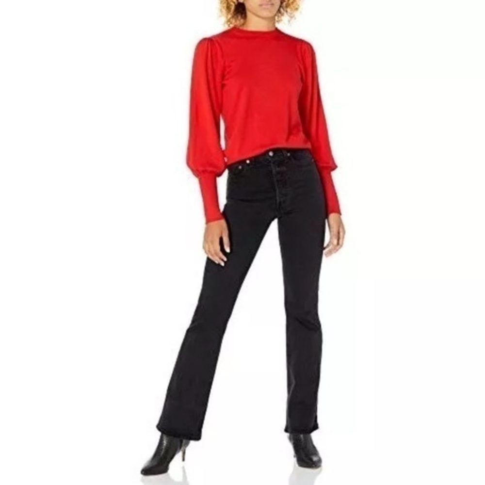 The Drop Vivienne‎ Sweater Plus Sz 2X Pleated Shoulder Balloon Sleeve Flame Red